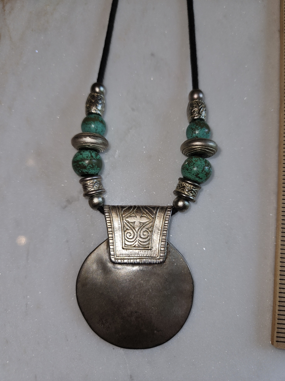 Silver Pendant Necklace with Turquoise Beads and Earrings